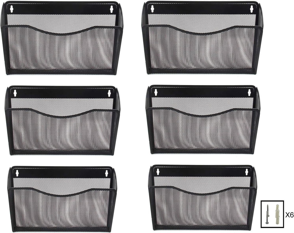 Senhoglb Lot de 6 porte-documents muraux en maille format A4 paysage - Noir