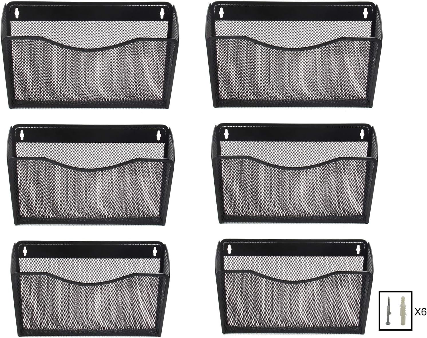Senhoglb Lot de 6 porte-documents muraux en maille format A4 paysage - Noir