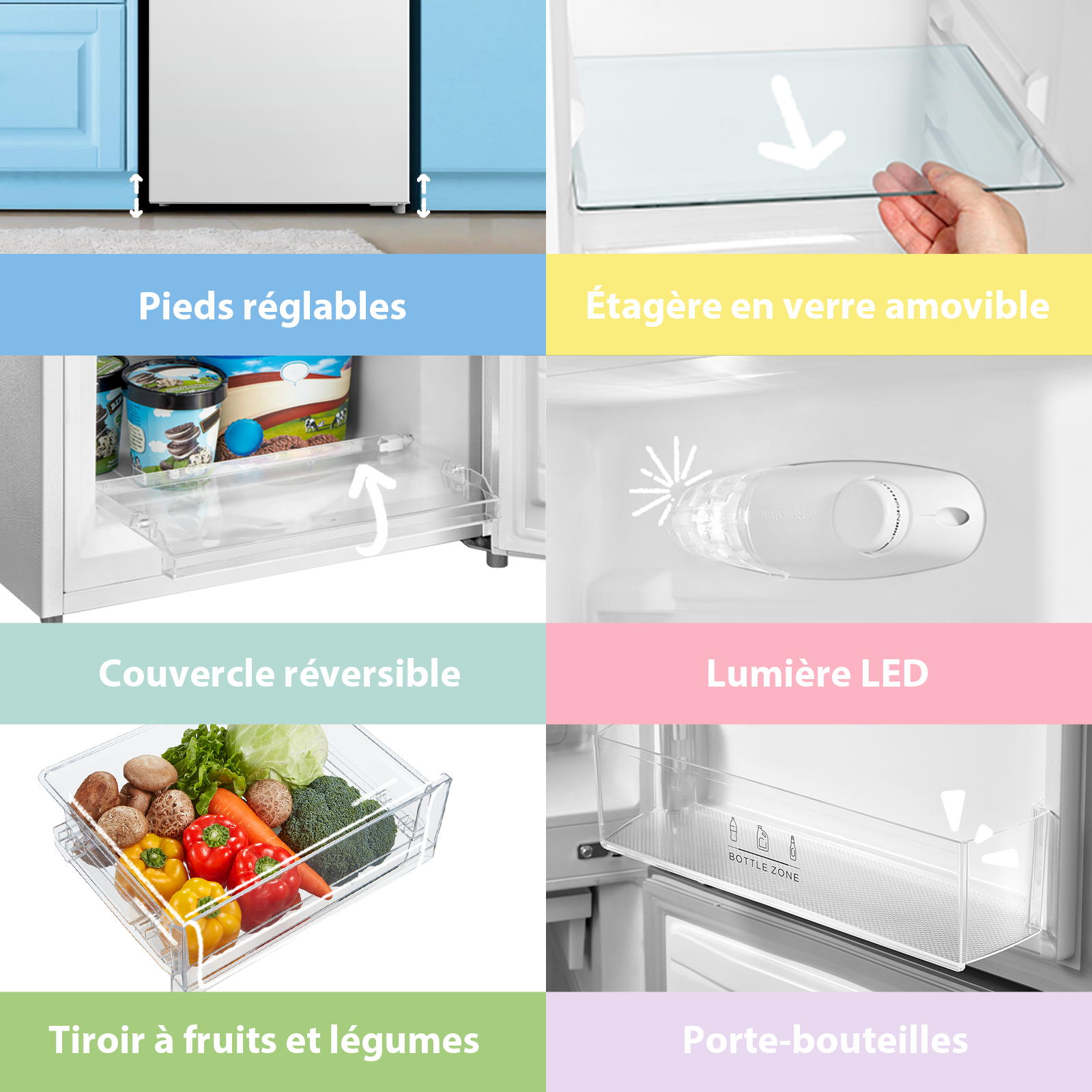 Comfee' RCB169WH2(E) 174 L 70/30 Réfrigérateur-congélateur pose libre, Hauteur 150 cm, Low Frost, Congélateur 4 étoiles, Silencieux 39 dB, Thermostat réglable, Éclairage LED, Porte réversible, Blanc [Classe énergétique E]
