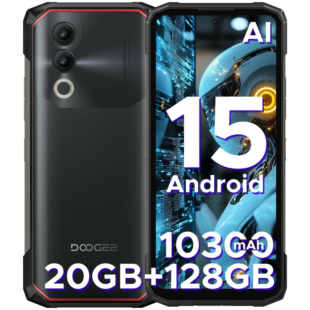 DOOGEE Blade 20 Smartphone Rugged, Android 15, Grande Batterie 10300 mAh, Écran IPS HD+ 6,6'' 90 Hz, 20 Go RAM + 128 Go ROM, Caméra IA 16 MP, Triple Emplacement pour Cartes, Version Débloquée Double SIM, NFC
