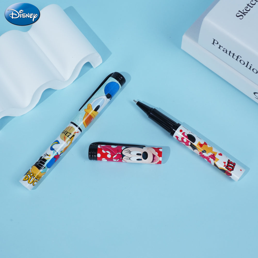 Disney Lot de 4 stylos à bille Mickey Mouse, Donald Duck, Minnie et Daisy sous licence officielle, Motifs de dessin animé mignons, Colorés et fluides, Cadeau de papeterie