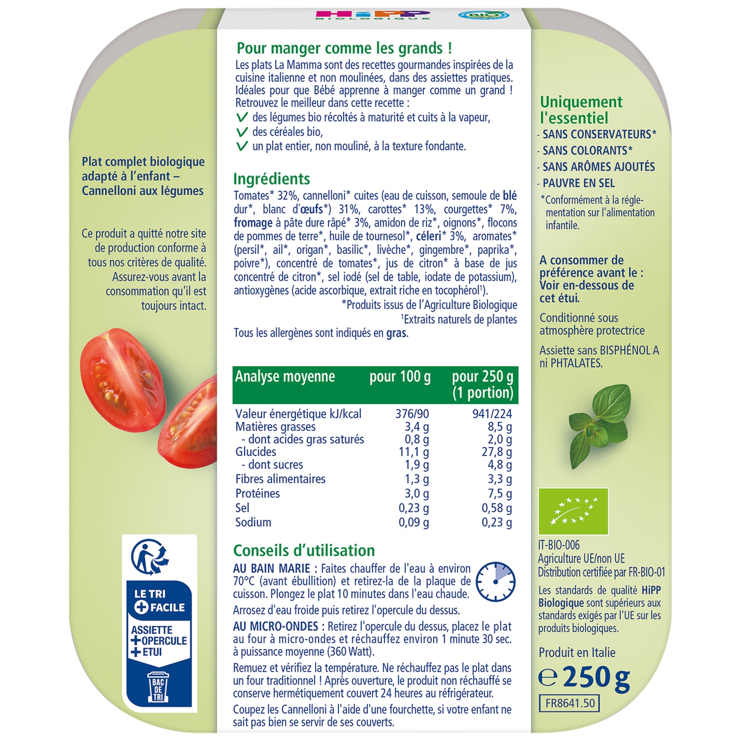 Hipp cannelloni aux légumes bio La Mamma repas pour bébé à partir de 15 mois 250 g