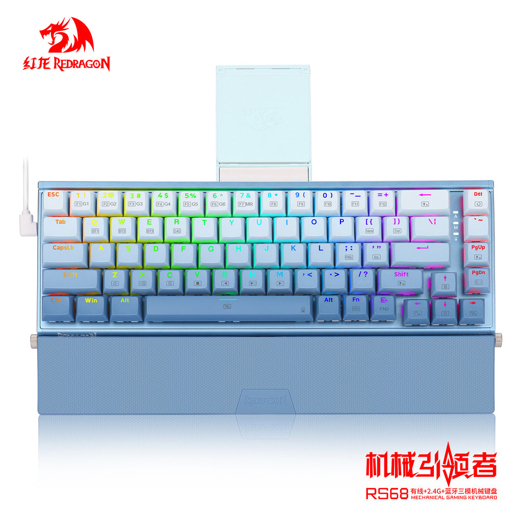 RS68 série 3ème Mock Examination, clavier mécanique sans fil en alliage d’aluminium, changement de type de switch à chaud, Bluetooth, support de poignet détachable, pour e-sport
