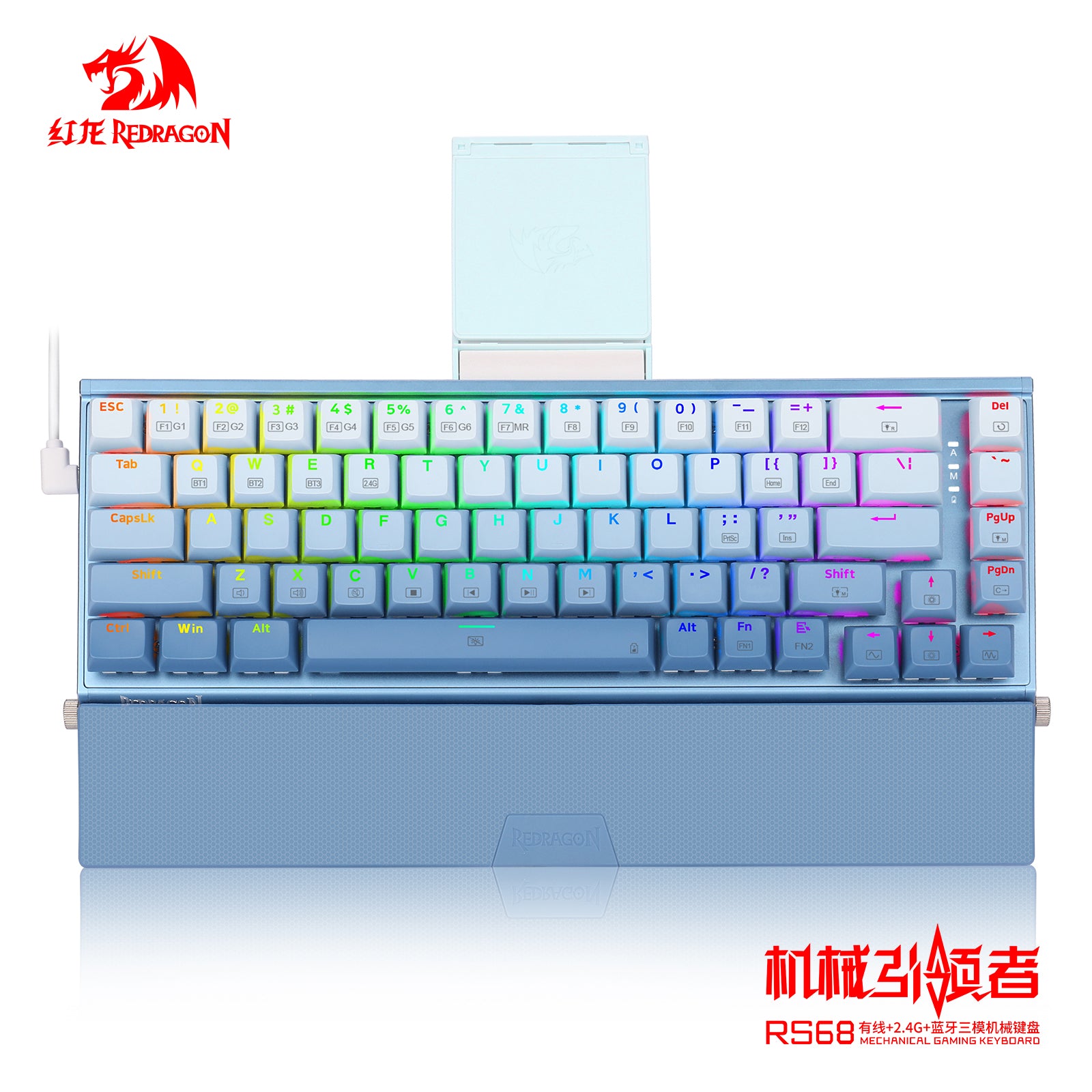 RS68 série 3ème Mock Examination, clavier mécanique sans fil en alliage d’aluminium, changement de type de switch à chaud, Bluetooth, support de poignet détachable, pour e-sport