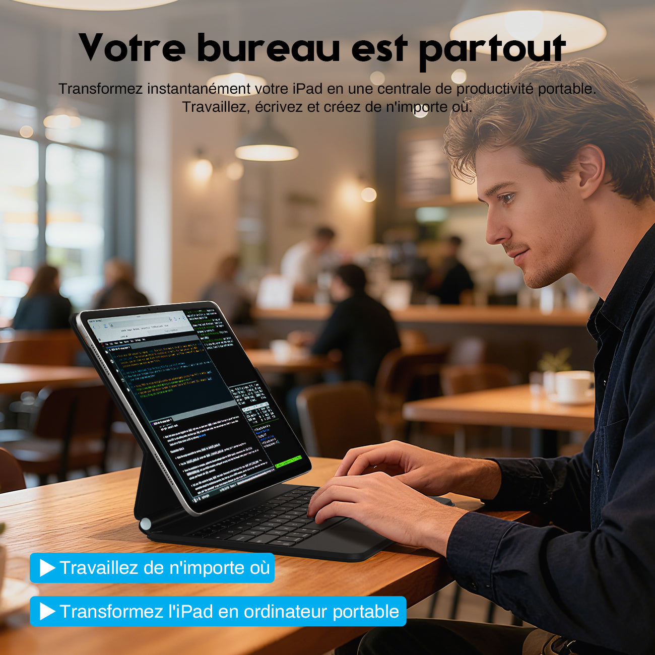 Rexsun Étui Clavier Pour Tablette Design Flottant Magnétique, Housse De Protection Détachable, Pavé Tactile De Précision Pour iPad Pro 11"/Air 10,9"/11", Modèle P11-1 Noir
