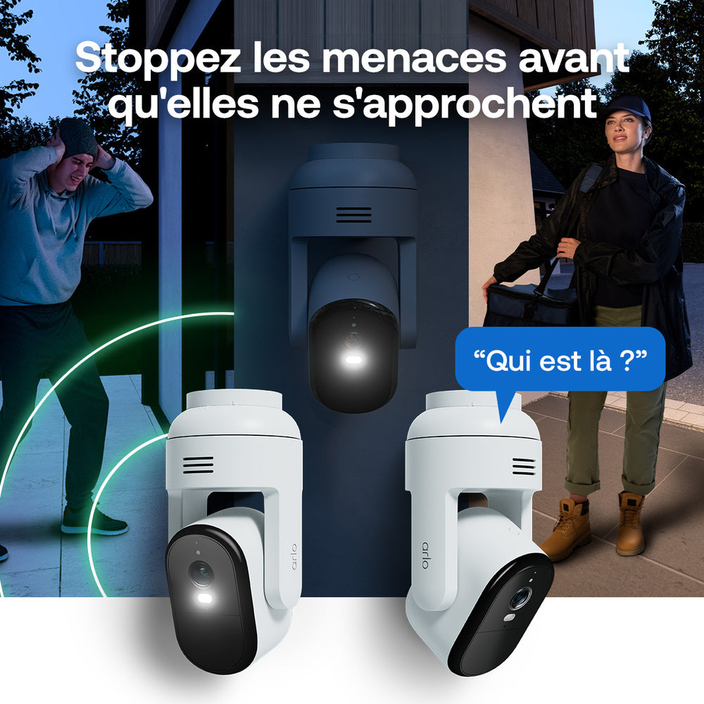 Arlo VMC3283-100PES Caméra de sécurité extérieure filaire Essential 3 2K PTZ WiFi, Kit de 2 caméras Blanc