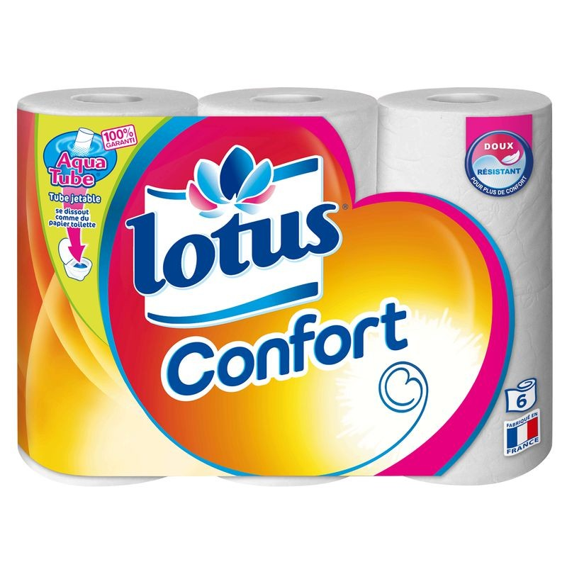 LOTUS Aqua Tube Papier Toilette 2 Épaisseurs Tube Biodégradable, 6 Rouleaux