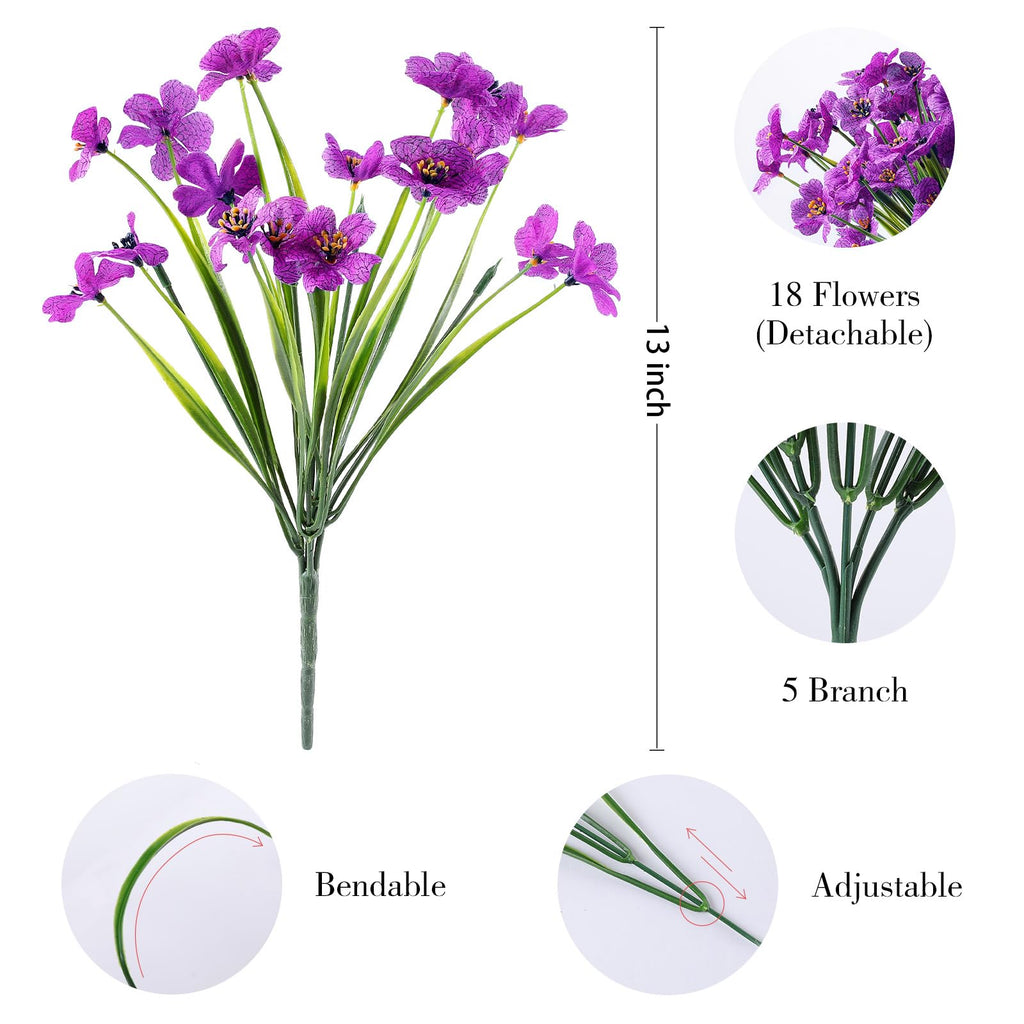Yuejia Lot de 4 fleurs artificielles 13 po/33 cm pour extérieur, fleurs artificielles en plastique résistantes à la décoloration, plantes artificielles pour décoration