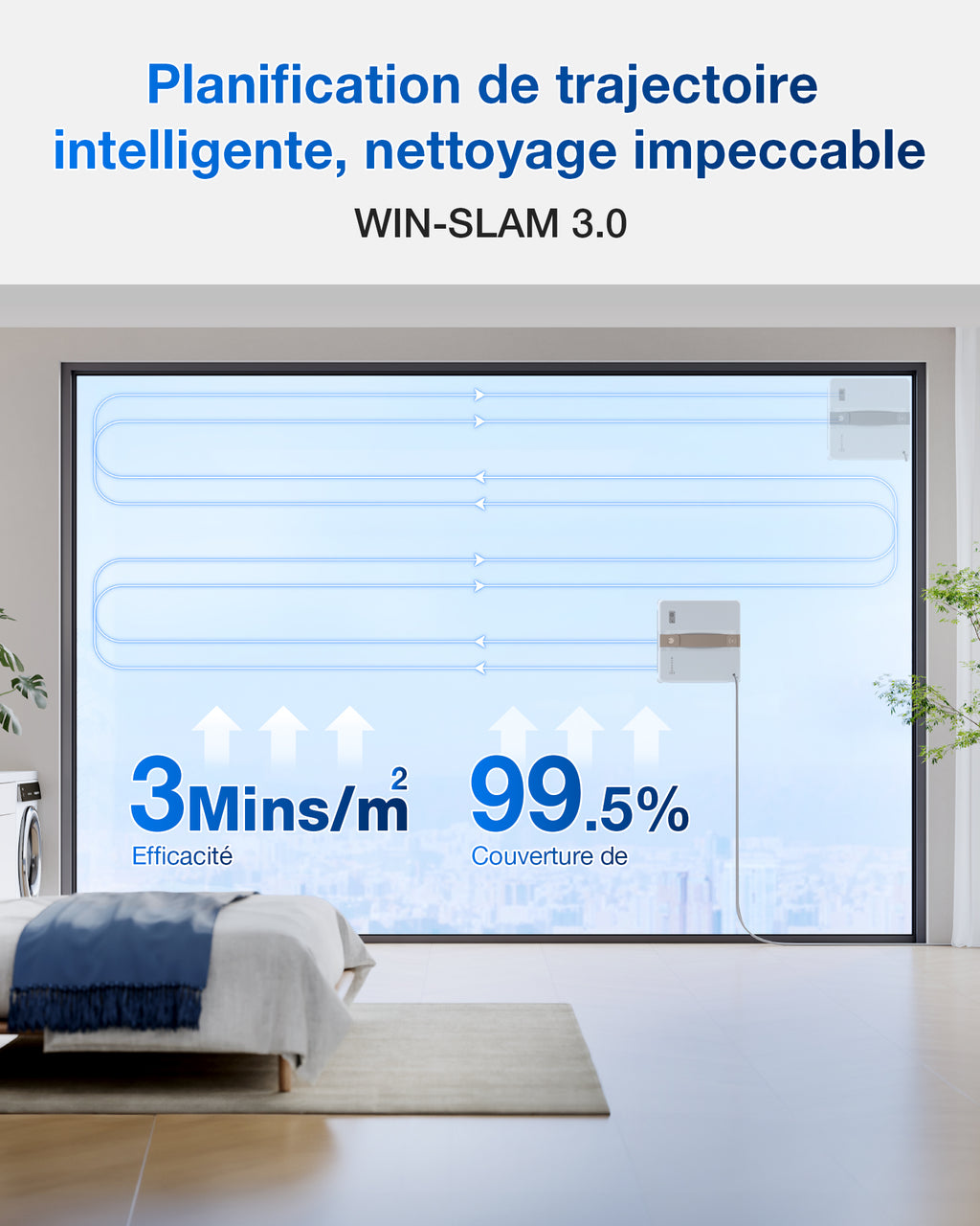 Robot lave-vitres ECOVACS WINBOT MINI - Beige, design compact, double buses avec pulvérisation ultrasonique, système de protection à 9 niveaux