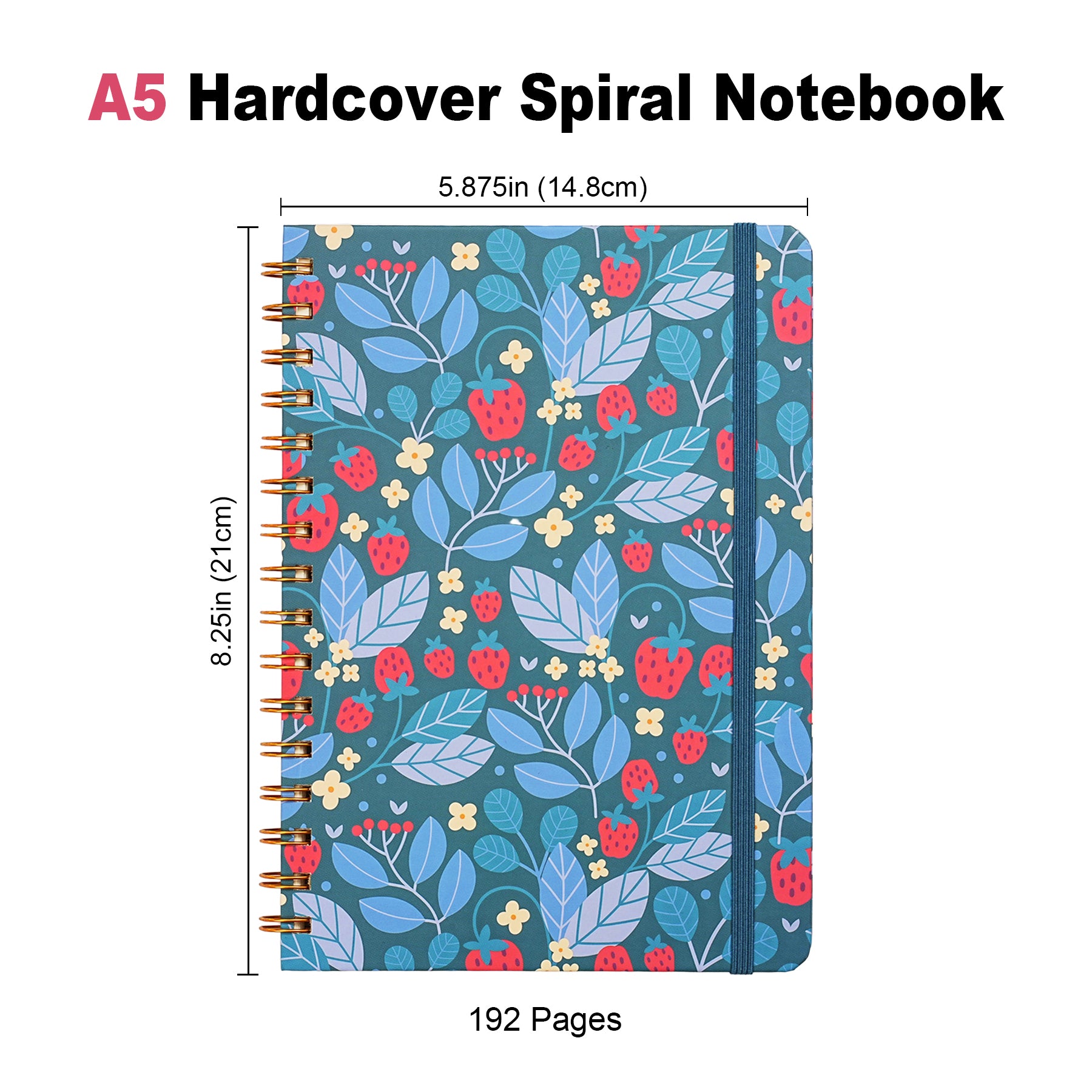 Jubiluu Carnet ligné A5 à spirales et couverture rigide florale - Berry Floral