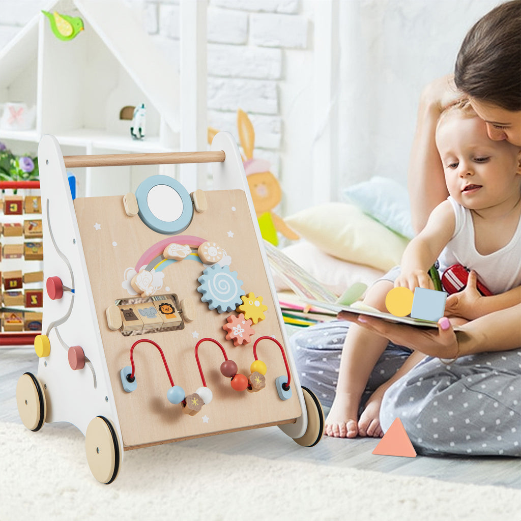 Costway Trotteur bébé en bois avec centre d'activités multiples pour plus de 1 an - Blanc