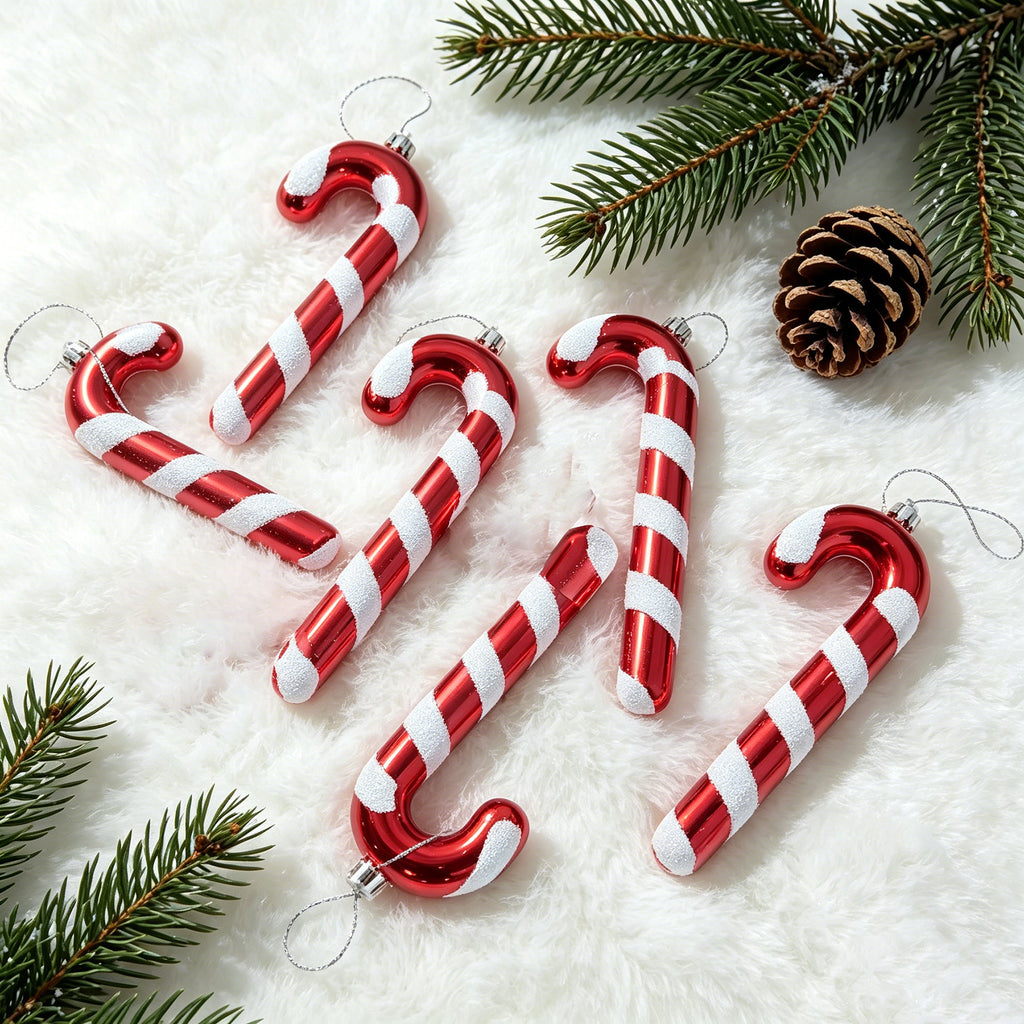 Ju7cer Lot de 6 pendentifs de sapin de Noël en rotin, pour décorer les sapins de Noël, convient pour les mariages, Pâques, anniversaires, vacances, Noël, décoration intérieure, rouge et blanc
