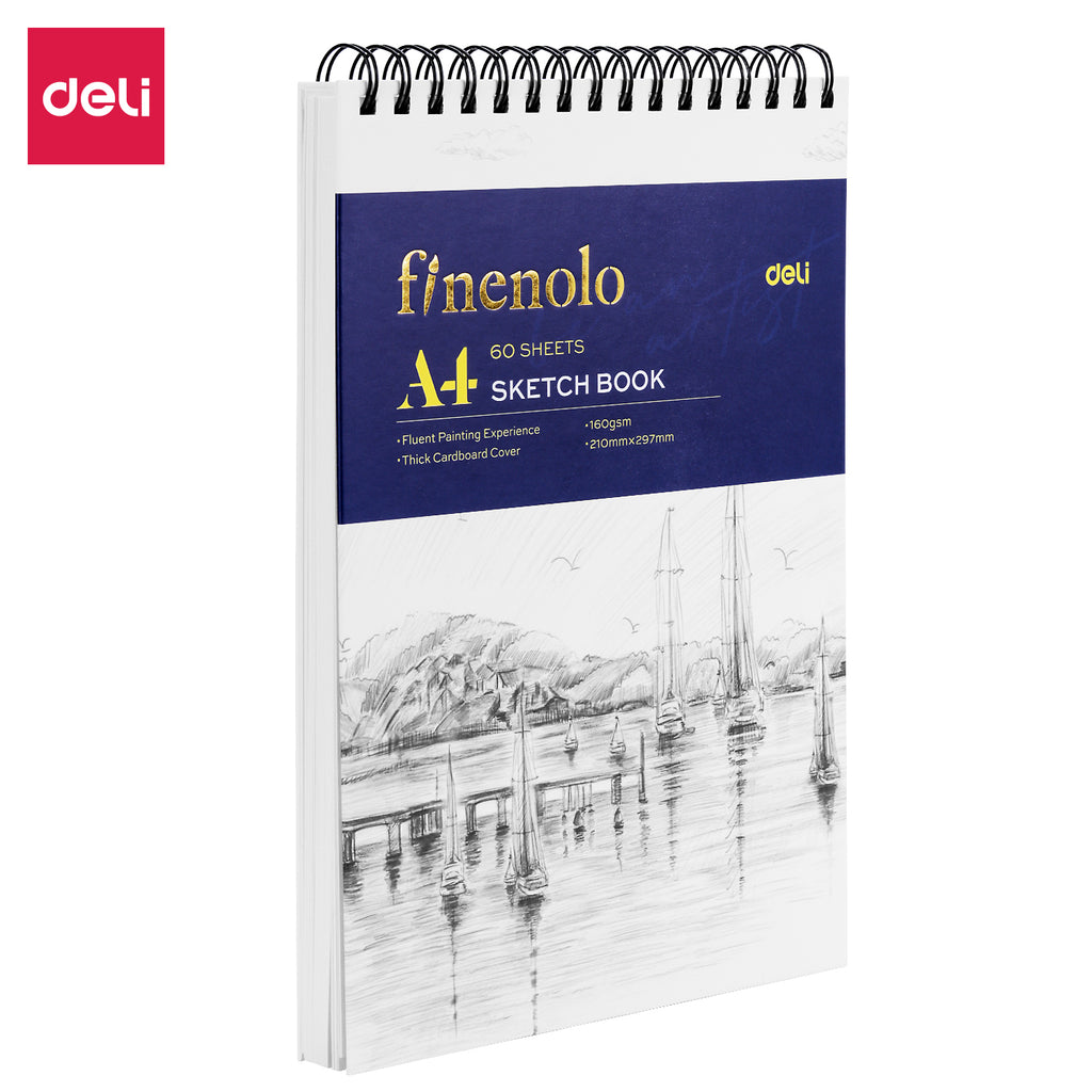 Deli Finenolo Carnet de croquis A4 avec reliure à fil supérieur - 60 feuilles blanches