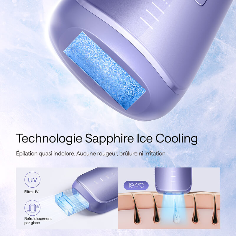 Ulike Air 3 appareil d’épilation à lumière pulsée (IPL) pour le visage et le corps, à utiliser à domicile, alternative à l’épilation au laser, avec système de refroidissement Sapphire Ice pour des résultats indolores et durables, violet foncé