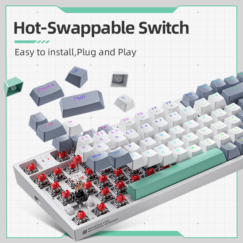 Machenike K500-B94 clavier mécanique filaire 90 %, disposition QWERTY US, switch Brown, RGB, gris