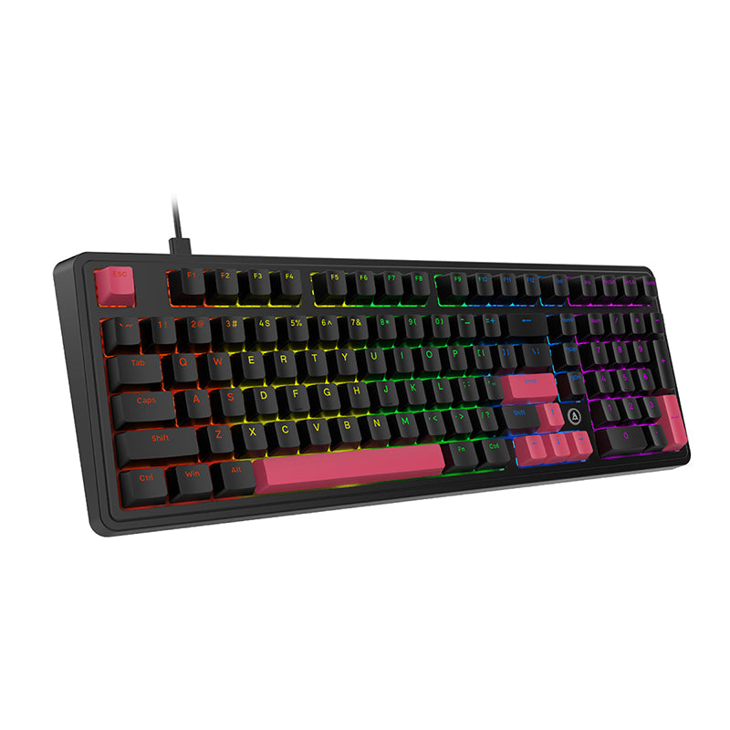 AJAZZ AK980 Clavier mécanique filaire 98 %, disposition QWERTY américaine, montage sur joint, rétroéclairage arc-en-ciel - Prise en charge du remplacement à chaud - Commutateur rouge - Noir et rouge