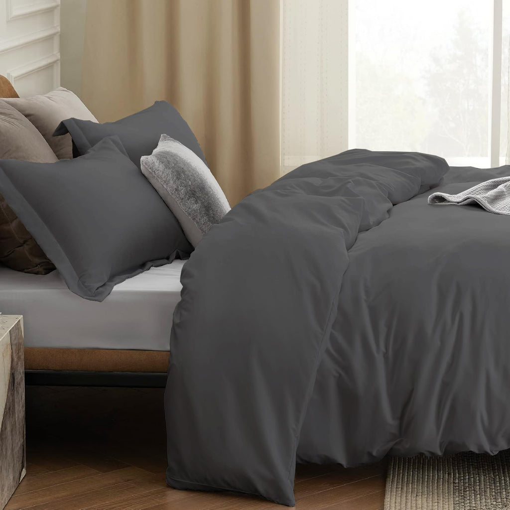 LeBonsoir Parure de lit avec housse de couette 200 x 200 cm et 2 taies d'oreiller 80 x 80 cm - Gris foncé