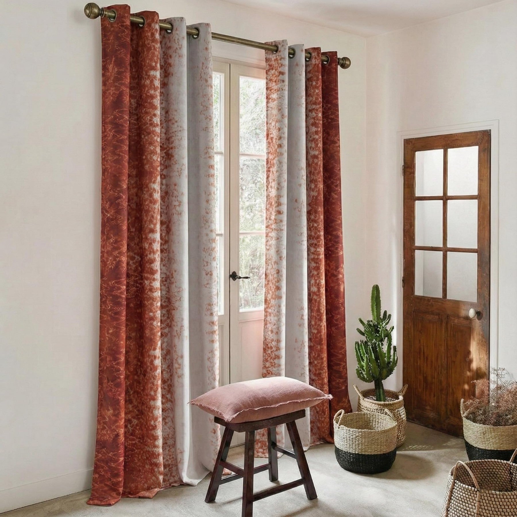Rideaux Occultants 100% PONY DANCE, Motif Subtil Texturé Terre Cuite Mottelé, Isolation Thermique, pour Chambre ou Salon, Lot de 2 Panneaux, 132 x 220 cm