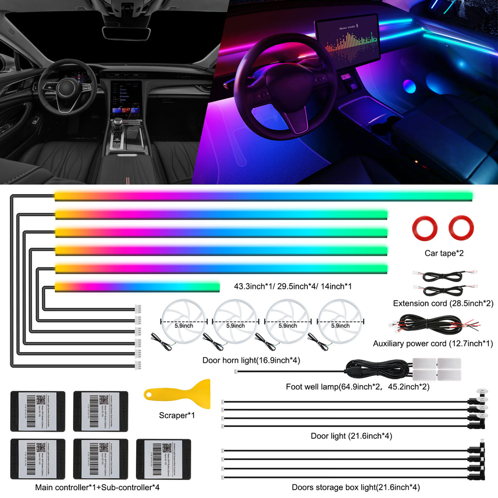 Bande lumineuse LED en acrylique pour intérieur de voiture Dreamcolor, contrôle sans fil via application, RGB 22-en-1, 175 pouces 600 fibres optiques, kit d’éclairage d’ambiance