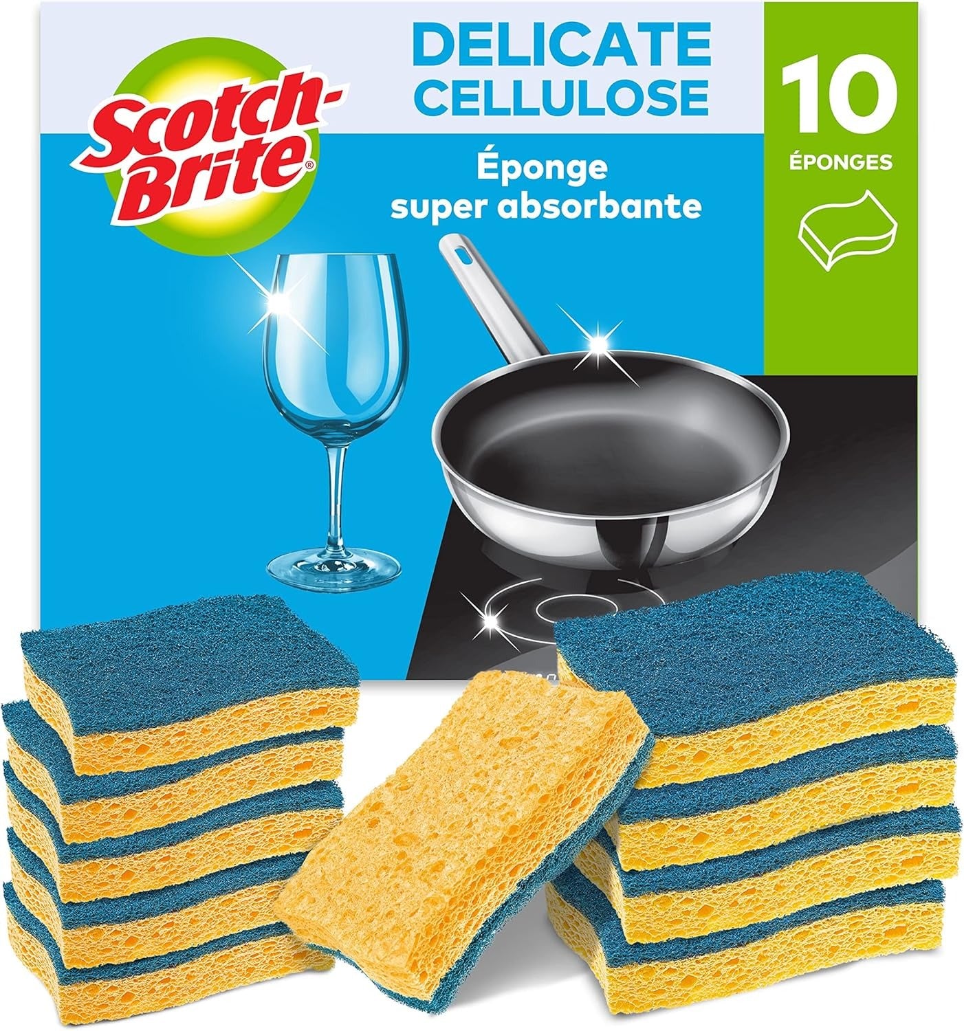SCOTCH BRITE Éponges grattantes vertes super absorbantes double face 3 éponges
