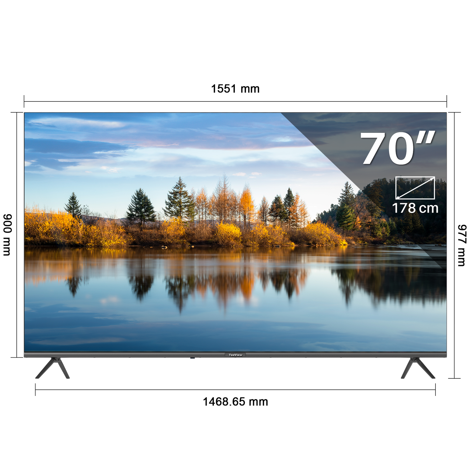 TeeView Google Smart TV TV70UQG-EU QLED Ultra HD 4K, 70 pouces / 178 cm, design sans cadre, triple tuner DVB-T/T2/S/S2/C, HDMI x3, USB x2, CI+