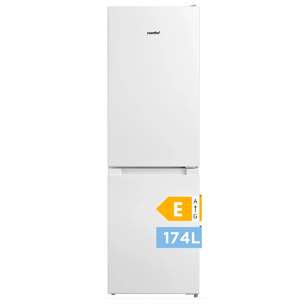 Comfee' RCB169WH2(E) 174 L 70/30 Réfrigérateur-congélateur pose libre, Hauteur 150 cm, Low Frost, Congélateur 4 étoiles, Silencieux 39 dB, Thermostat réglable, Éclairage LED, Porte réversible, Blanc [Classe énergétique E]
