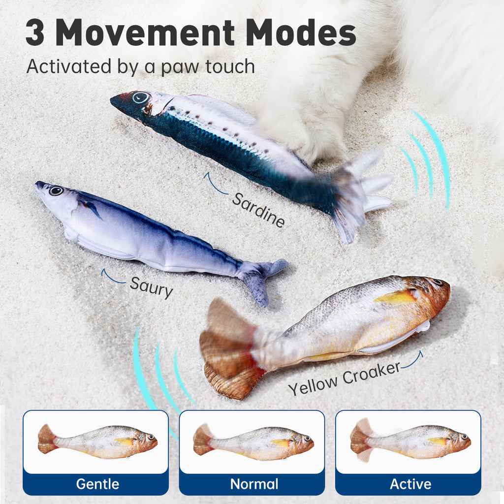 PETGRAVITY Lot de 3 jouets poissons remuants pour chat avec herbe à chat