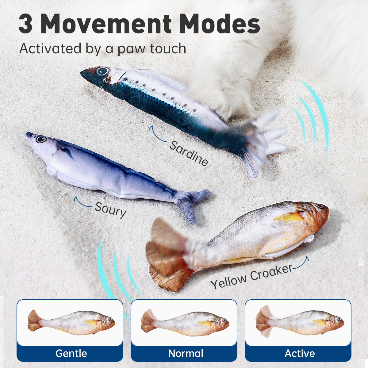PETGRAVITY Lot de 3 jouets poissons remuants pour chat avec herbe à chat