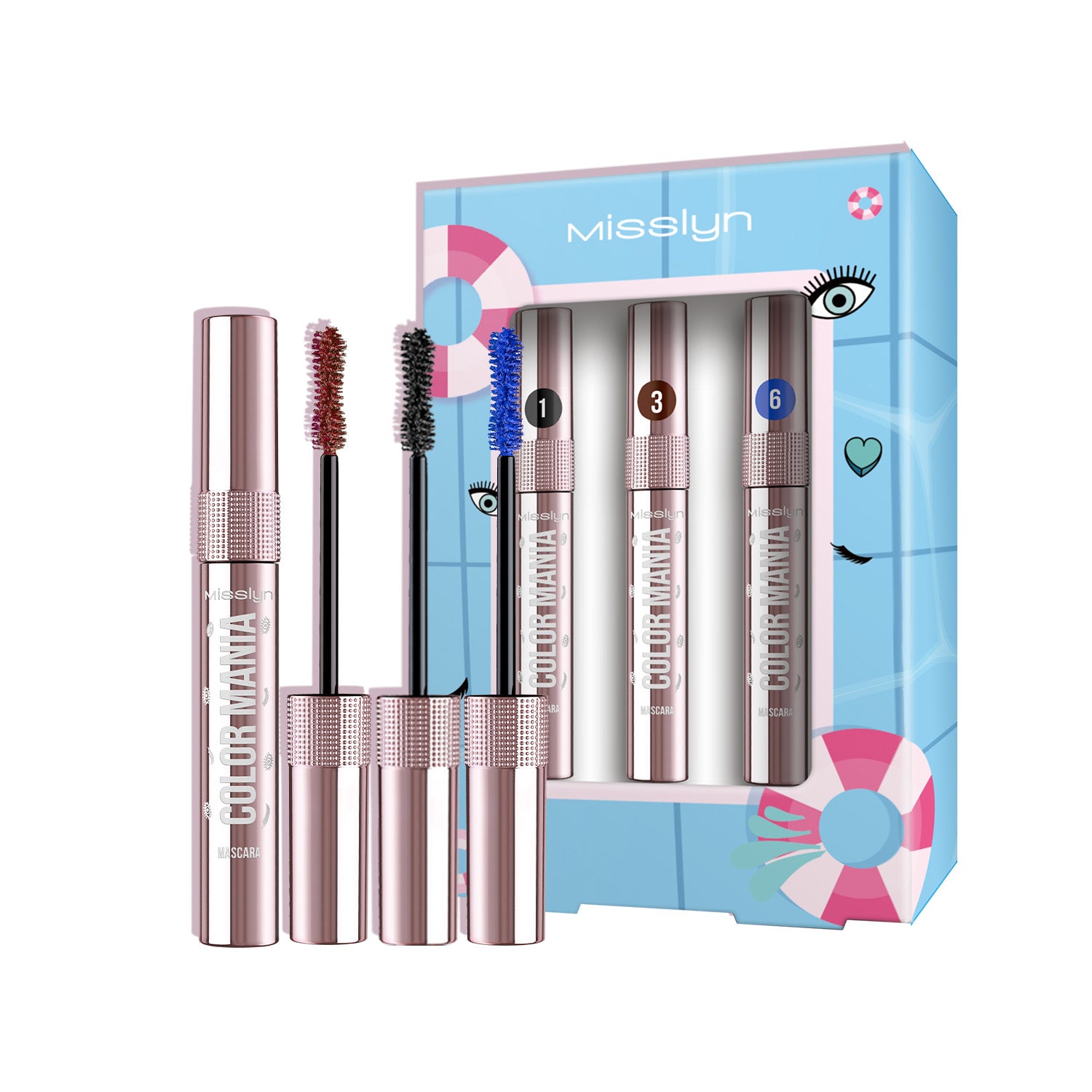 MISSLYN Color Mania Coffret de mascara n°2 - 1 noir, 3 bordeaux et 6 bleu océan