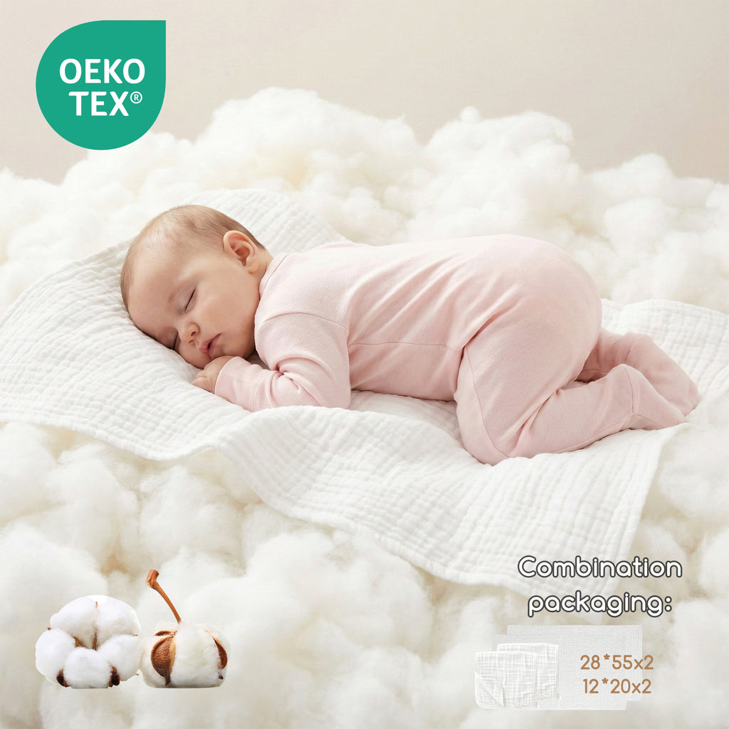 LeBonsoir Lot de 2 serviettes de bain et 2 serviettes de toilette en 100 % coton 6 épaisseurs pour peaux délicates blanc - 70 x 140 cm x 2 / 30 x 50 cm x 2