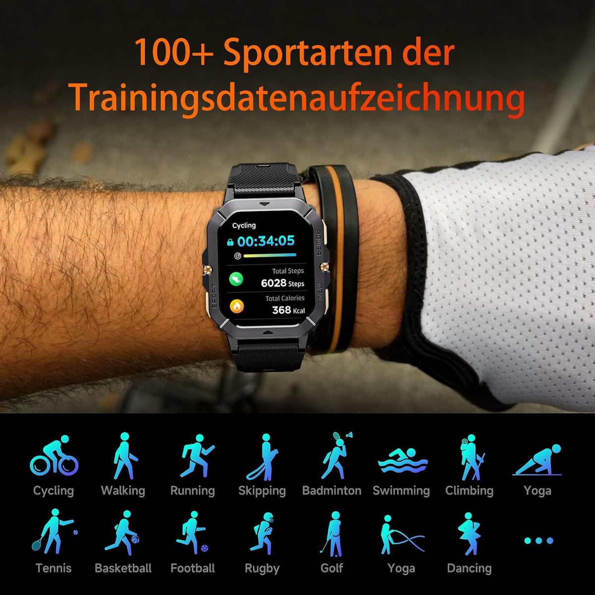 OUKITEL BT101 Montre Connectée Noire-Montre connectée militaire homme écran 2,02 pouces appel Bluetooth étanche tracker fitness 410mAh plus de 100 modes sportifs compatible Android iOS
