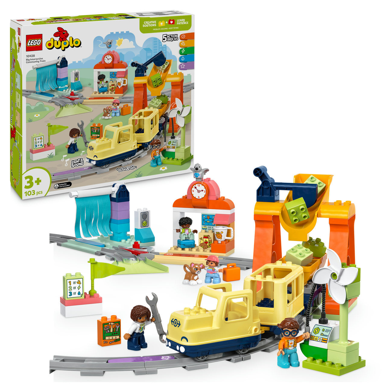 LEGO DUPLO Town Train de la Communauté Interactif 10428 Set de Jouets de Construction avec Lumières et Sons (103 Pièces)