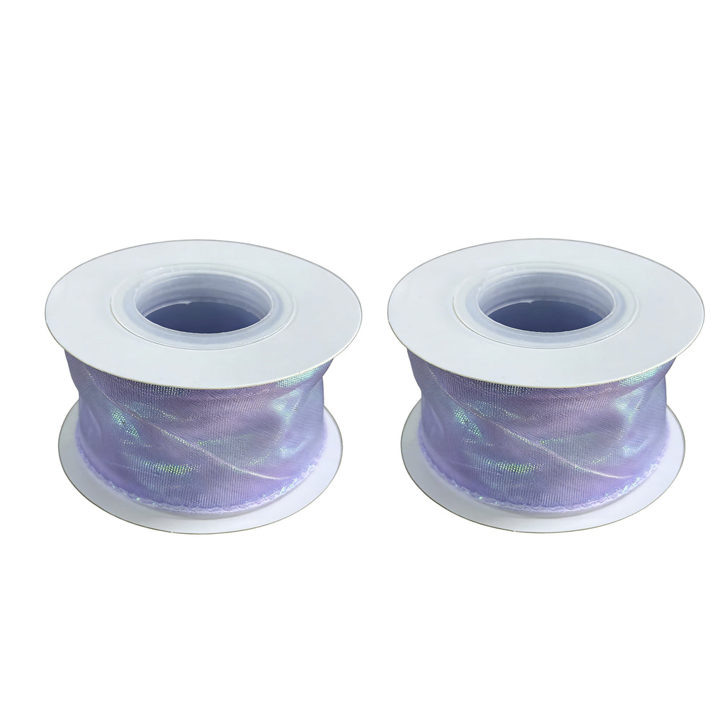 JU7CER Lot de 2 rubans irisés à queue de poisson 4,5 cm x 9 m ruban à nœud ondulé transparent ruban en soie de couleur unie matériau d'emballage floral