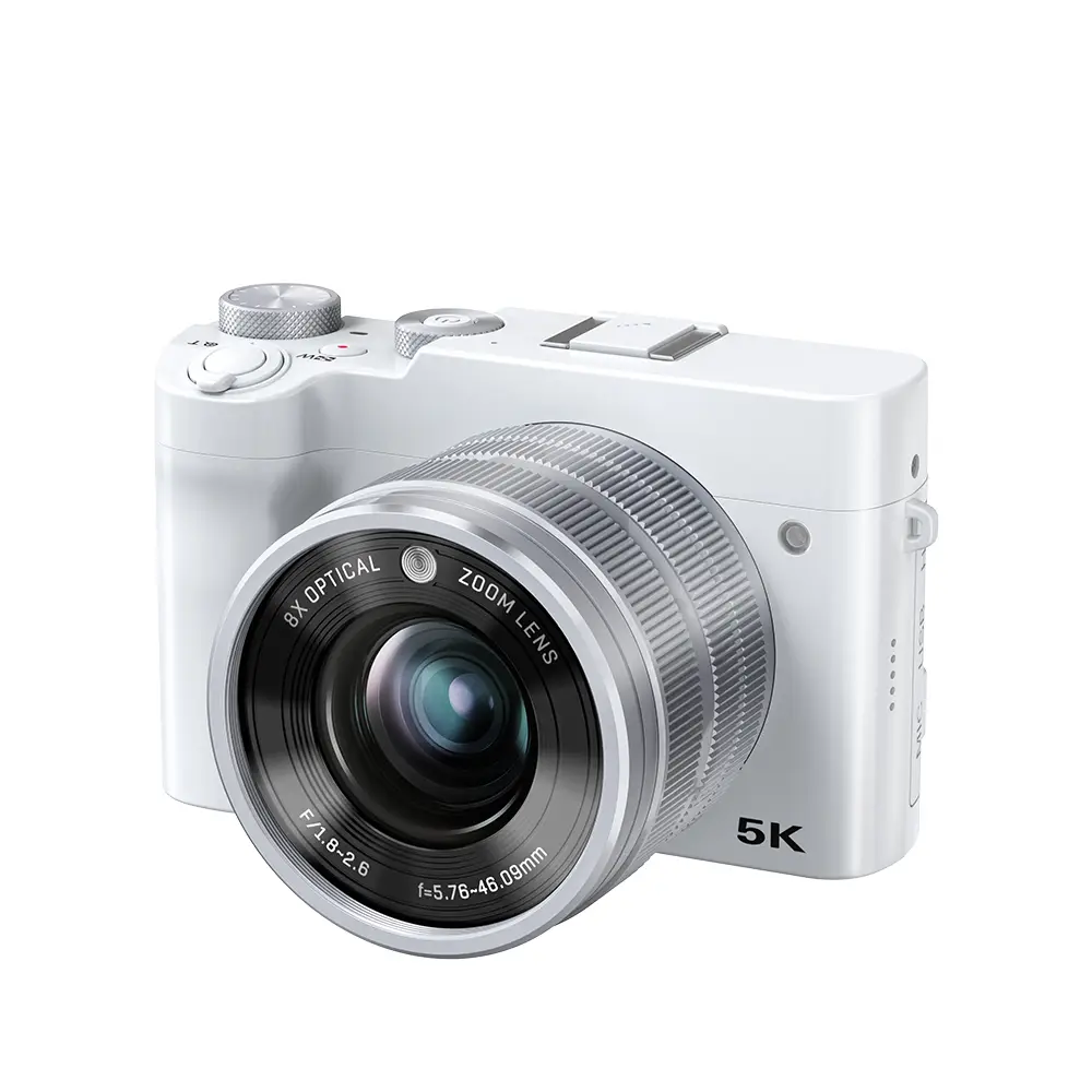 Songdian Appareil photo numérique Objectif zoom optique 8X 5K 64 MP Appareil photo à double objectif Vision nocturne en couleur Pour étudiants adolescents débutants - Blanc