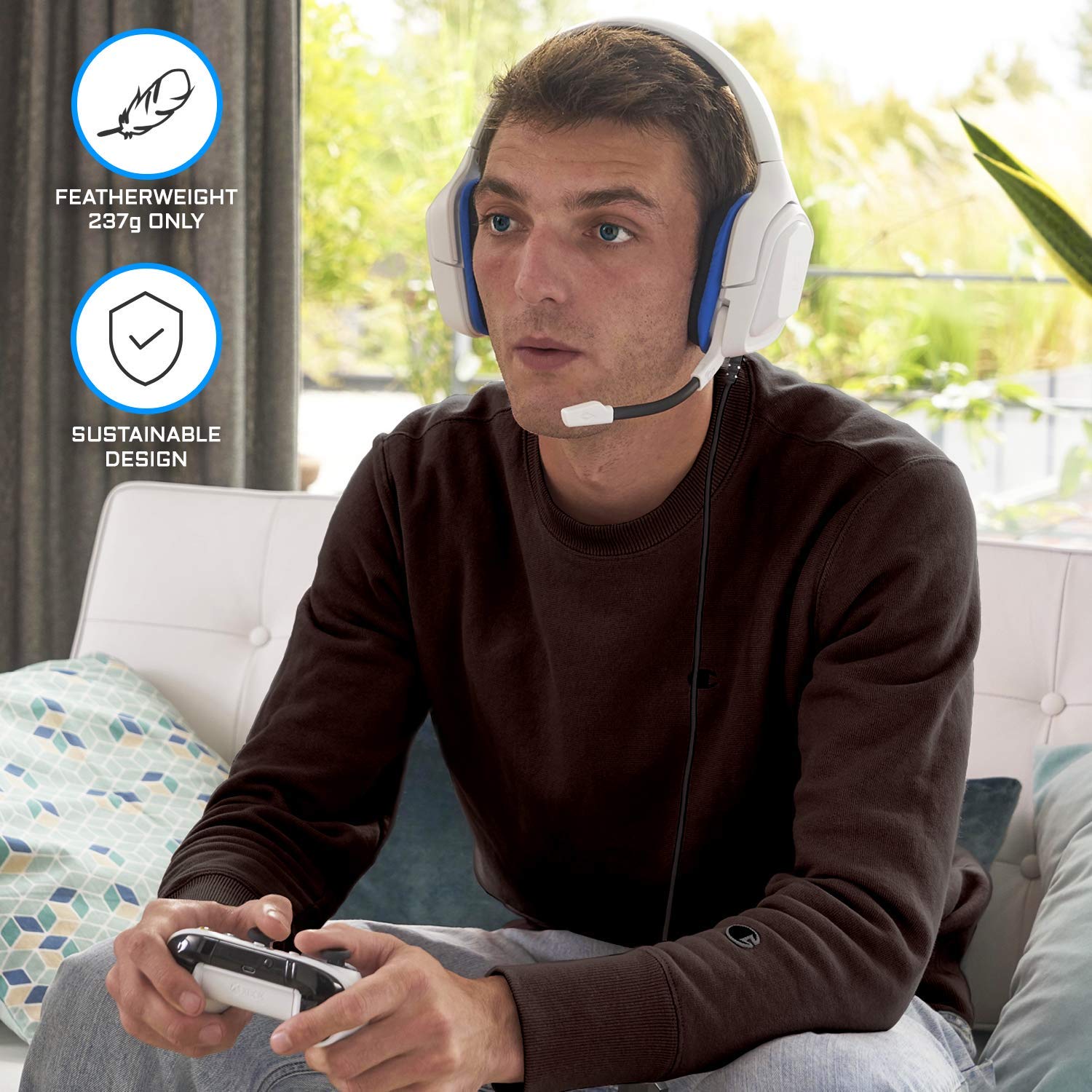 THE G-LAB Korp Cobalt Casque Gaming Filaire (Prise 3.5mm) - Micro Intégré - PC, PS4, PS5, Xbox One, Mac, Switch & Plus - Blanc