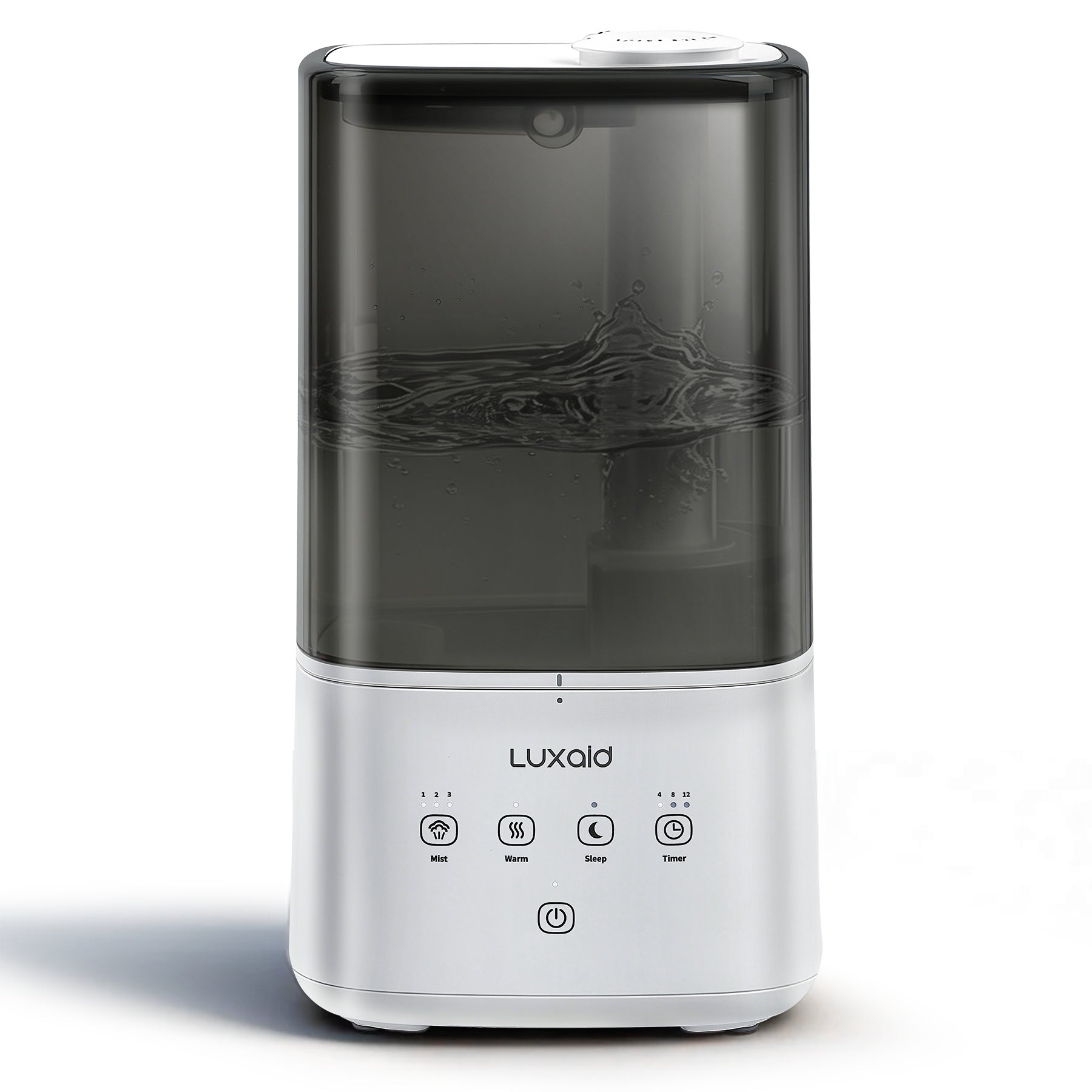 Luxaid Humidificateur 6L Brume Froide/Chaude, Remplissage par le haut, commande tactile, minuterie 4/8/12h, mode silencieux 20dB, buse 360°, fonction aromathérapie pour grande pièce