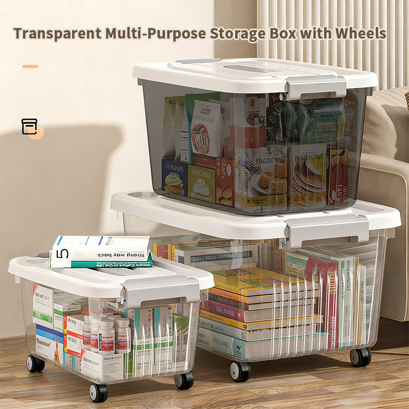E-YAYUN N° 8866 Lot de 4 boîtes de rangement en plastique PP transparent renforcé avec couvercles, empilables, 50,4 x 37,6 x 28,8 cm