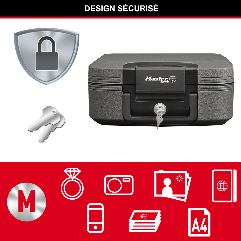 Master Lock Boîte de sécurité certifiée résistante au feu et à l’eau avec clé, 7,8 L, 391 x 168 x 363 mm