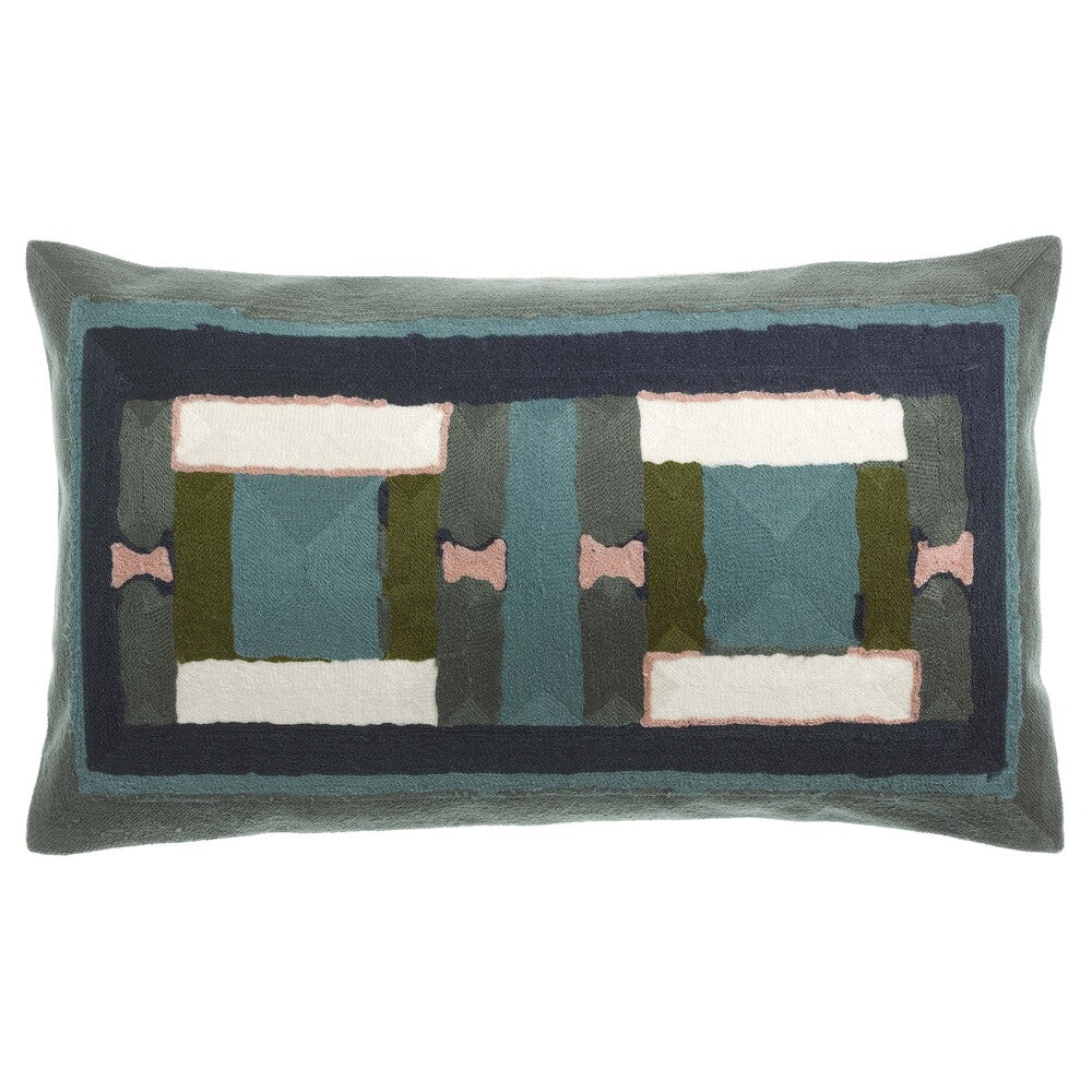 HOUSSE de COUSSIN BRODE TAHO VERT DE GRIS