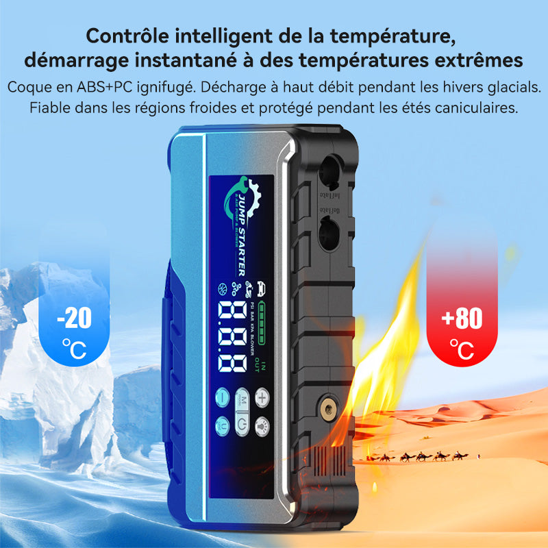 Porbi X11 Démarreur de Voiture avec Compresseur d'Air 3000A Démarreur de Voiture Portable, Booster de Batterie 24800mAh & Gonfleur de Pneus 150PSI