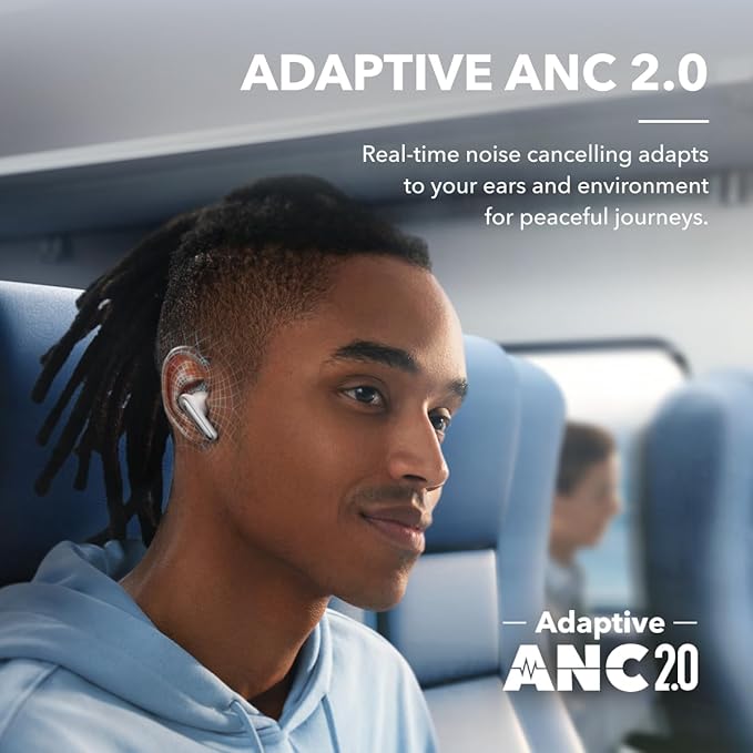 Soundcore Liberty 4 NC, écouteurs à réduction de bruit adaptative 98,5 %, son Hi-Res, 50 H d'autonomie, charge sans fil, Bluetooth 5.3