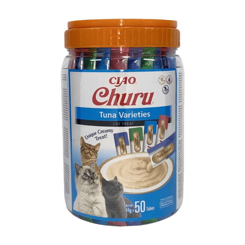 INABA Churu Friandises et nourriture pour chat, Saveur thon, Lot multiple de 50, Protéines de thon haut de gamme