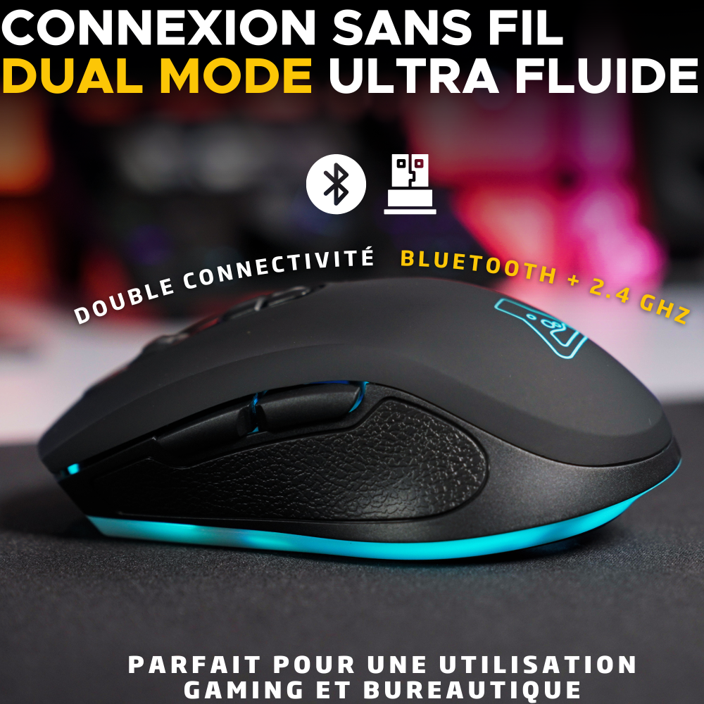 THE G-LAB Kult Krypton Souris Gaming sans Fil 2.4GHz & Bluetooth - 6400 DPI, 6 Boutons - Noir