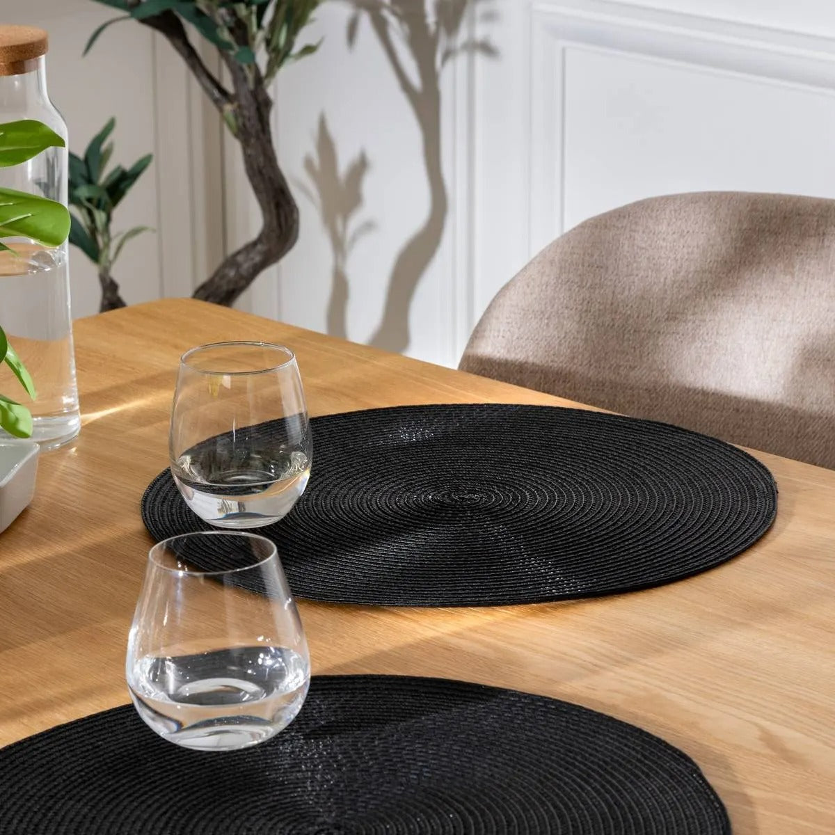 Set de table tressé diam 38 cm noir