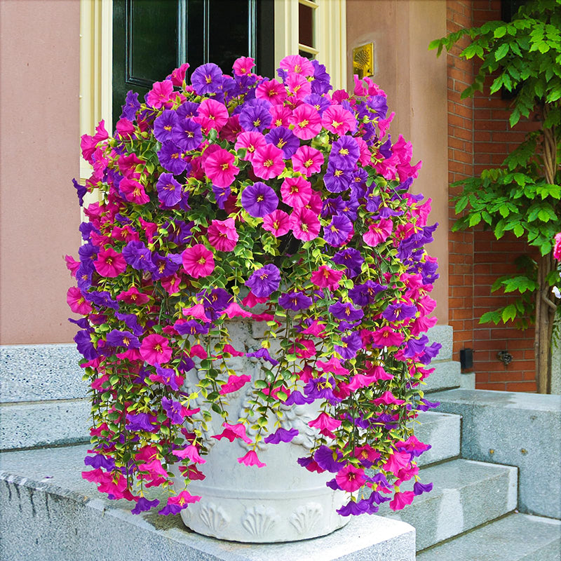 Yuejia Lot de 4 bouquets suspendus de fleurs artificielles en soie liseron violet et fuchsia - 75 cm