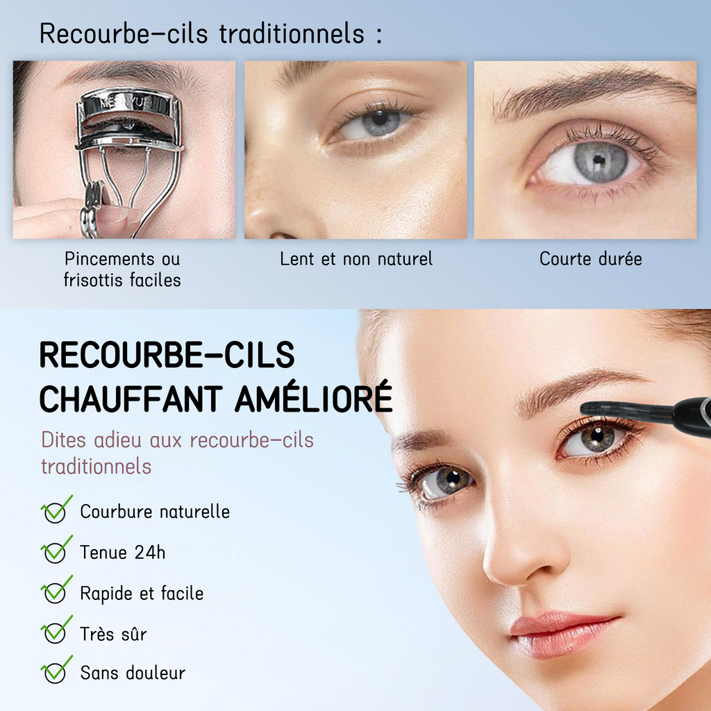 SUNLUXY S600 Recourbe-cils électrique pour courbure naturelle longue tenue, avec affichage LED de la température et de la batterie, arrêt automatique de sécurité - Noir