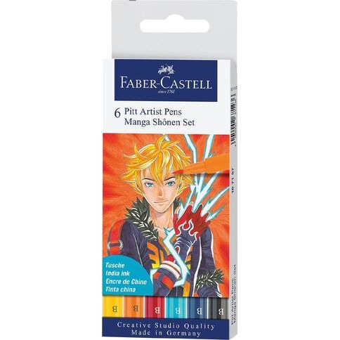 Faber-Castell Pitt Artist Manga Shônen Lot de 6 stylos à l'encre de Chine