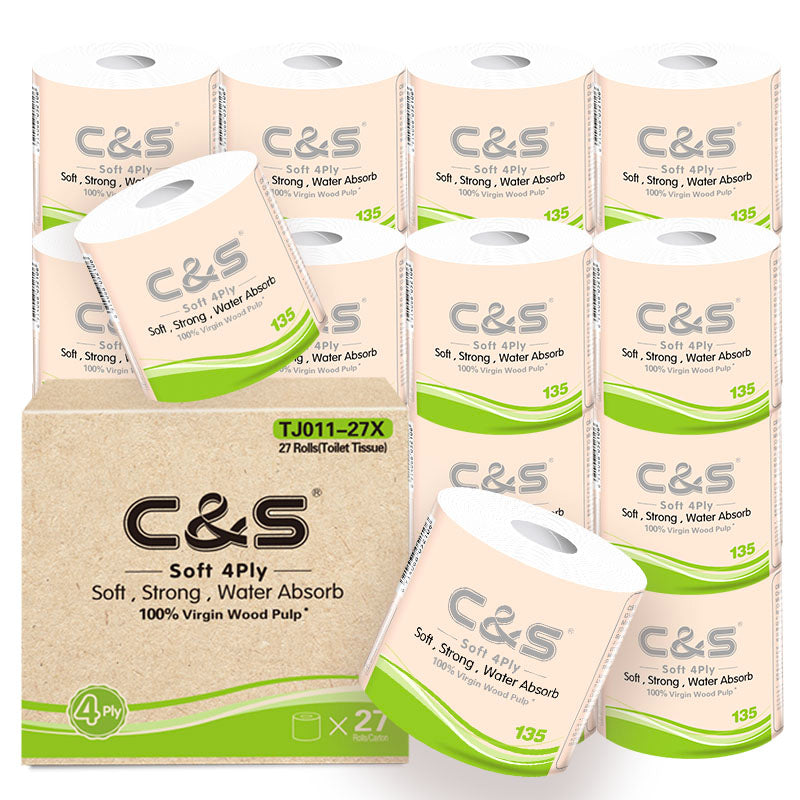 C&S 27 rouleaux de papier toilette 4 épaisseurs en pâte de bois vierge sans parfum - 135 g