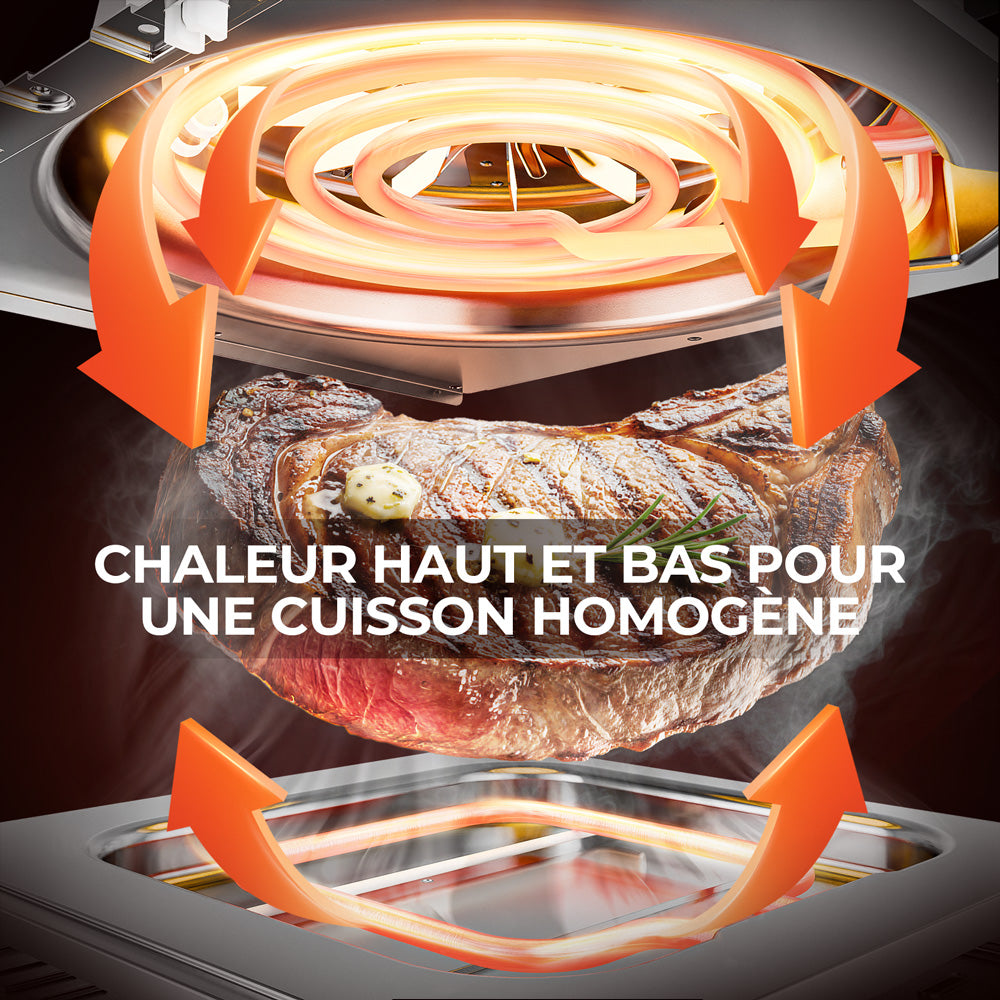 ROUNY Friteuse sans huile 6,5 L, friteuse entièrement en acier inoxydable avec hublot de visualisation, commande par molette classique, cuisson sans rotation