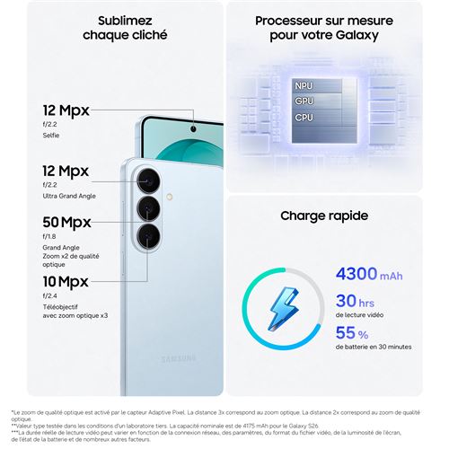 Samsung Galaxy S26 AI Smartphone 512 Go Bleu